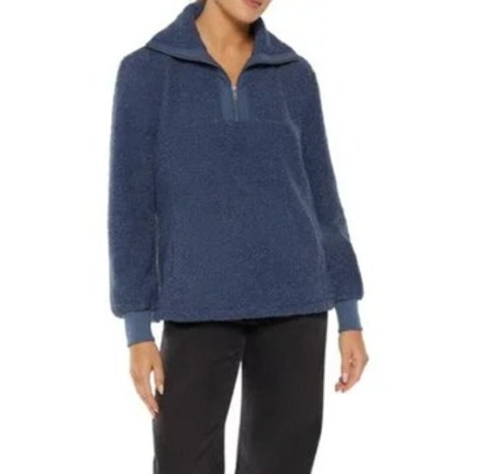Three Dots Women's Mock-Neck Fleece Half-Zip Sweater in Partly Cloudy Blue